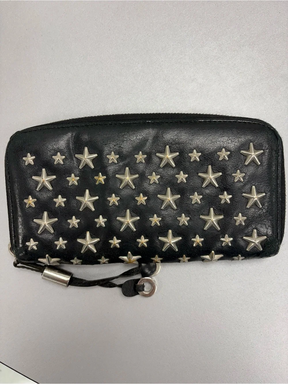 Jimmy Choo Filipa Black Leather Star Studded Zip Around Long Wallet Continental